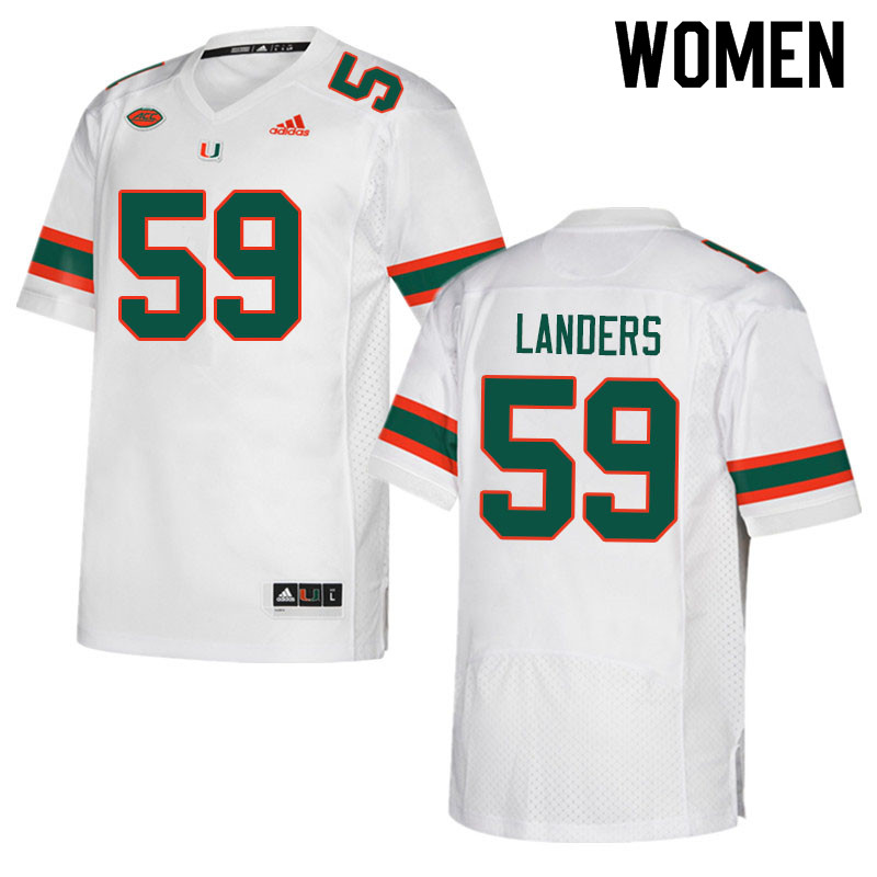 Women #59 Gabe Landers Miami Hurricanes College Football Jerseys Sale-White